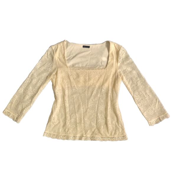 Y2k Sheer Lace Square Neck Long Sleeve Top Size XL Cream Coquette Dainty Boho - Picture 1 of 10